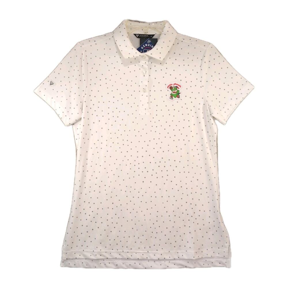 Genuine Merchandise White Polka Dot Polo with Green Patch